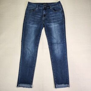 Grace in LA Blue Wash Frayed Hem Skinny Jeans Women Size 29 (fit 31W 27L)